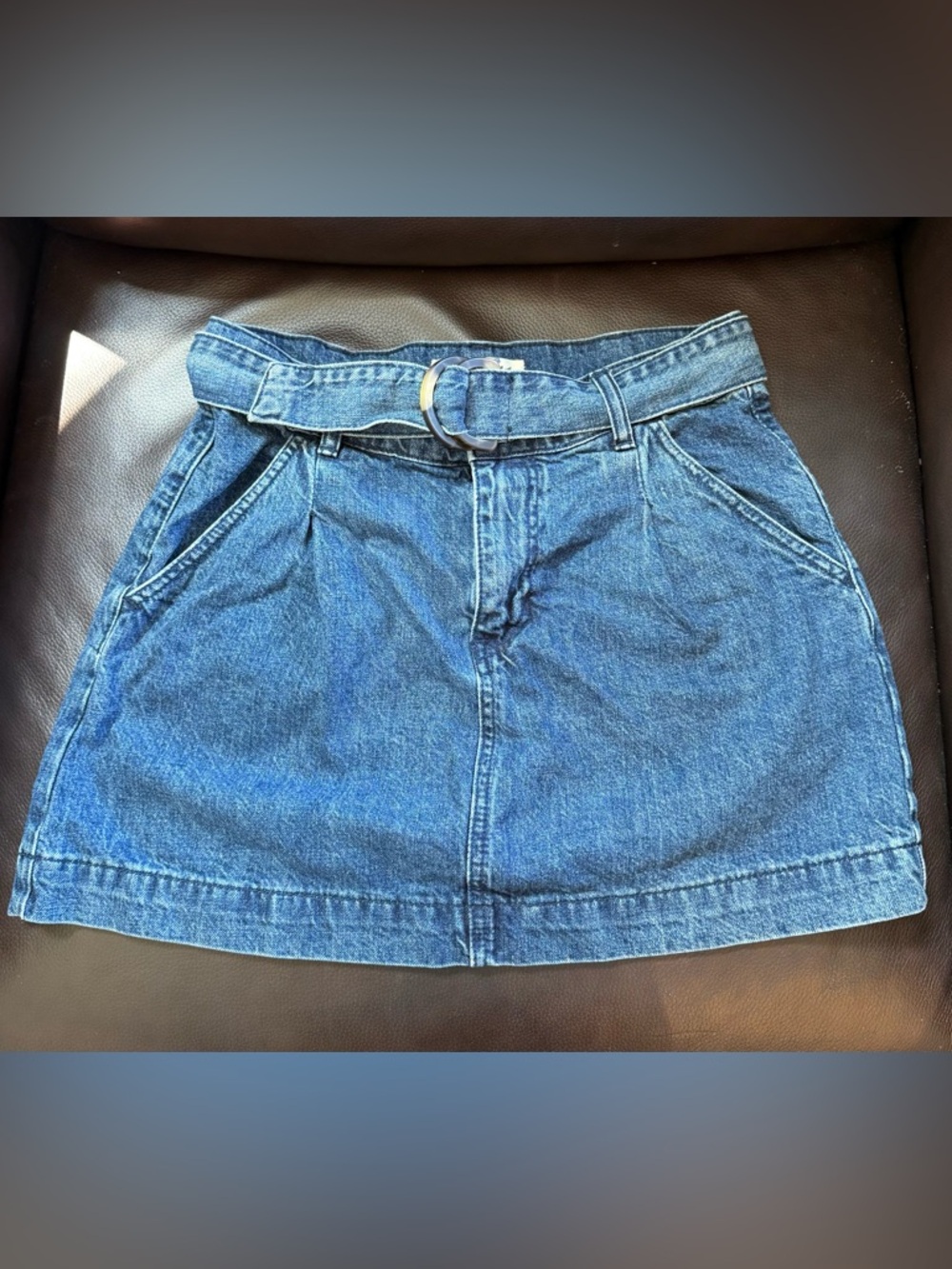 We The Free Blue Denim Mini Skirt with Belt